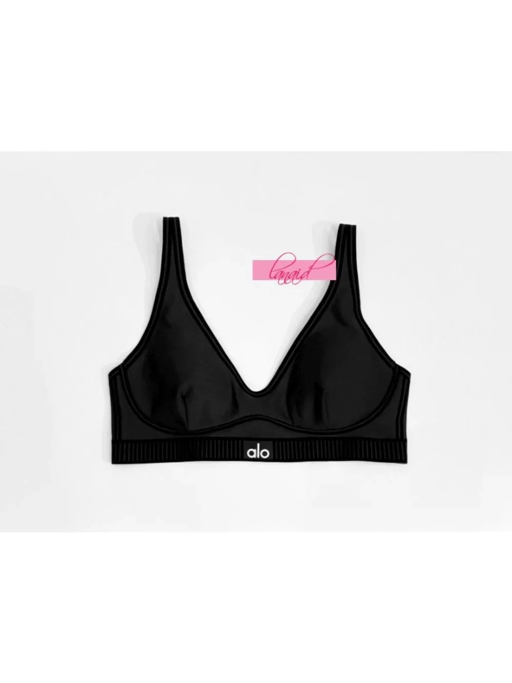 Alo Airlift Line Up Bra Black Padded Velvet Striped Sports Crop Top Bralette S